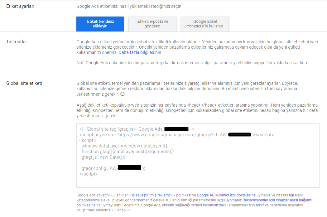 Google Ads Remarketing Etiketi Kendin Yükle