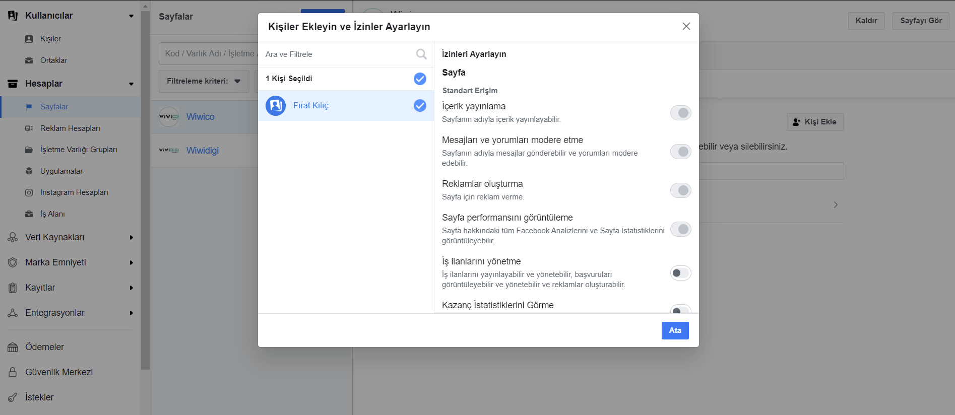 Business Manager Kişiye Atama